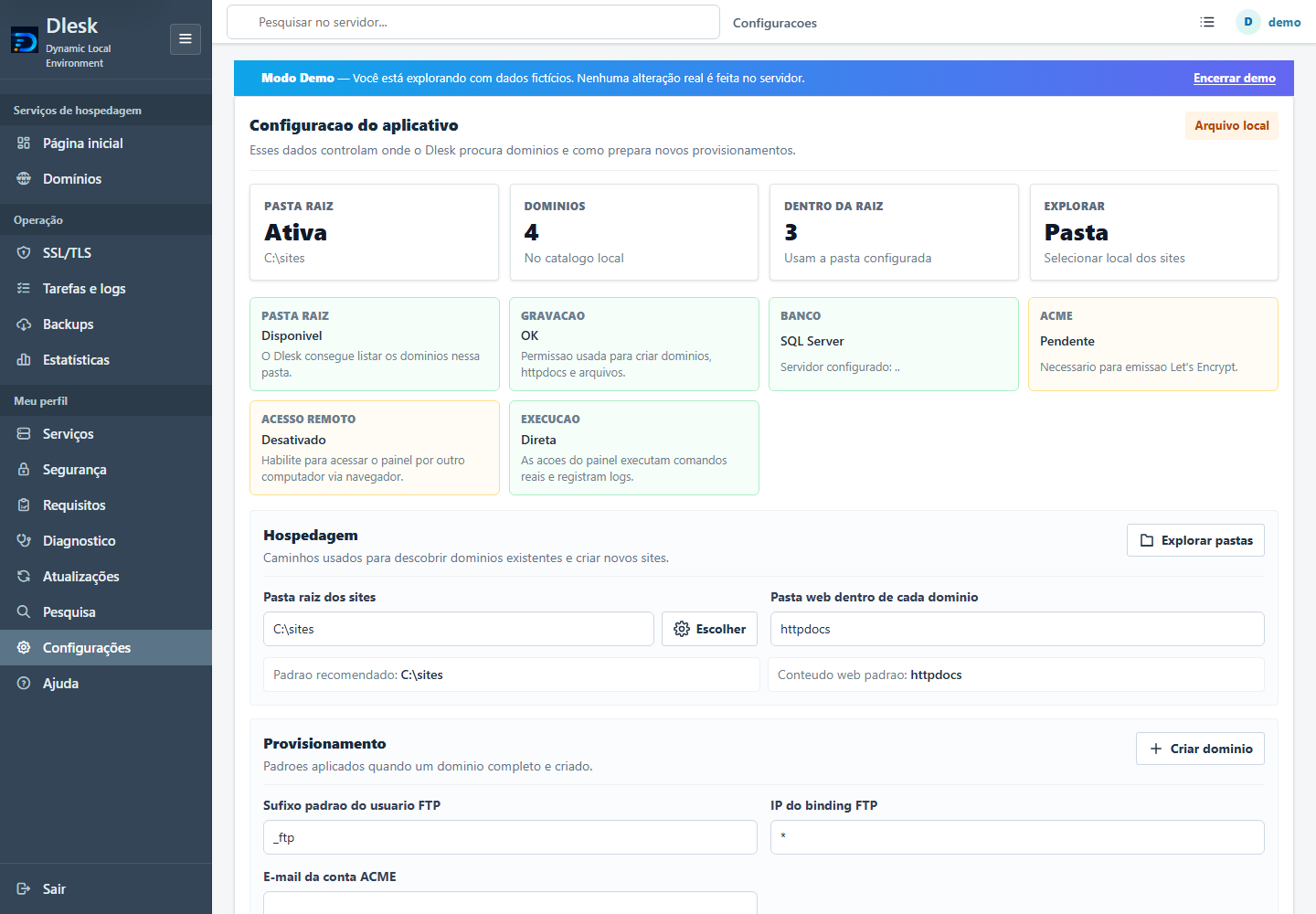 Configura&ccedil;&otilde;es e licenciamento no Dlesk